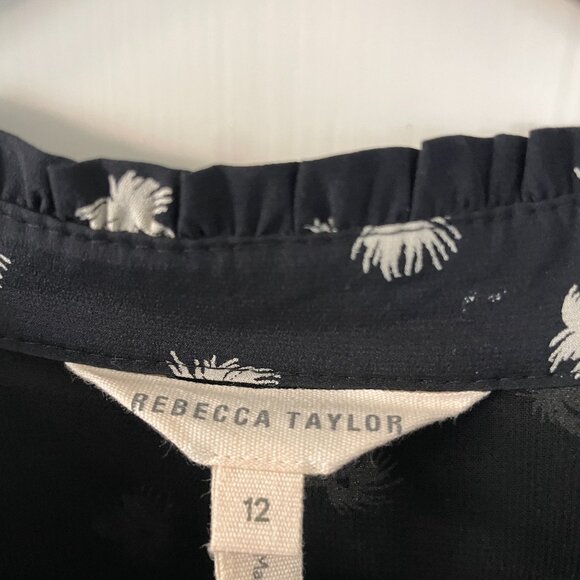 Rebecca Taylor Dandelion-Print Silk Shirtdress, Black 12 - Picture 6 of 7